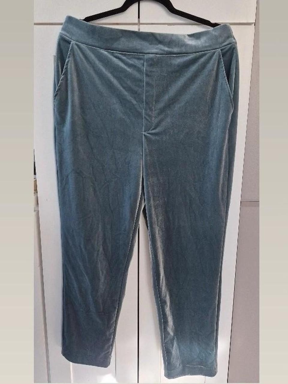 JustFab Velvet Pull-On Pants in Steel Blue-Grey